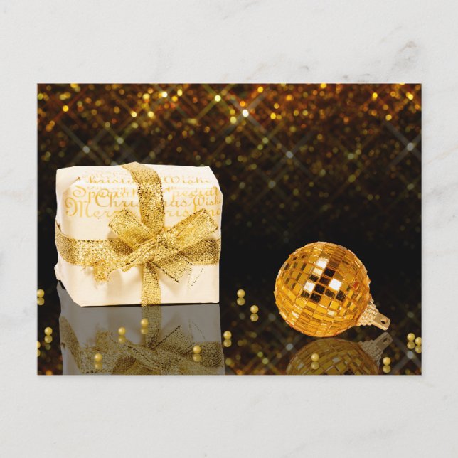 Sparkling Golden Christmas Holiday Postcard (Front)