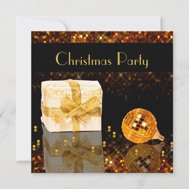 Sparkling Golden Christmas Invitation (Front)