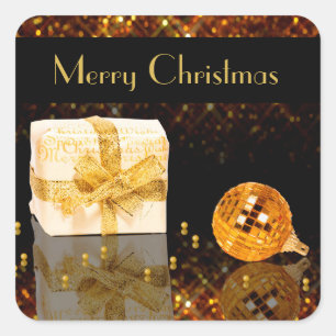 Sparkling Golden Christmas Square Sticker