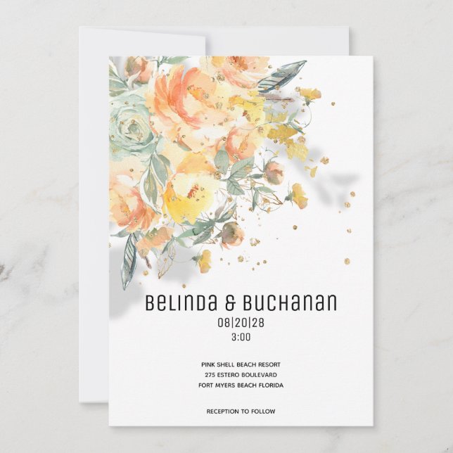 Sparkling Golden Sunrise Wedding Invitation (Front)