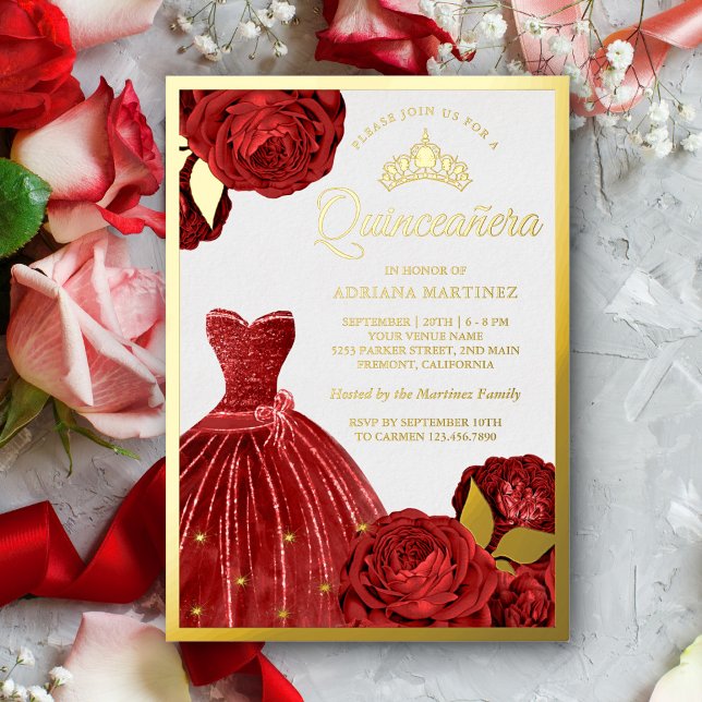 Sparkling Gown Red Roses Quinceanera Gold (Creator Uploaded)