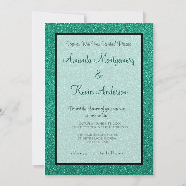 Sparkling Green Glitter Texture Wedding Invitation (Back)
