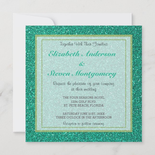 Sparkling Green Glitter Texture Wedding Invitation (Front)