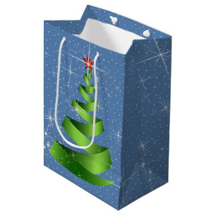 Sparkling Green Ribbon Christmas Tree Medium Gift Bag