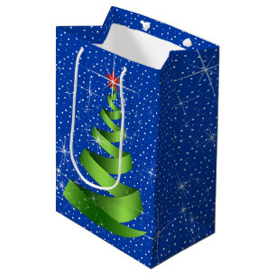 Sparkling Green Ribbon Christmas Tree Medium Gift Bag