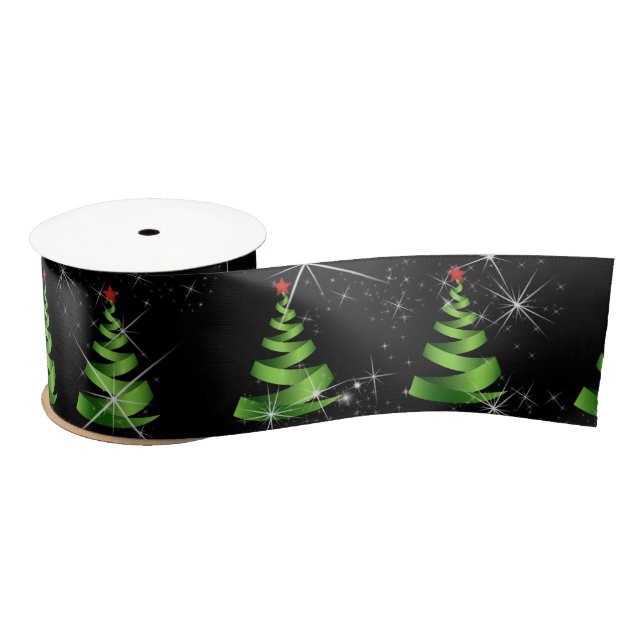 Sparkling Green Ribbon Christmas Tree Satin Ribbon (Spool)