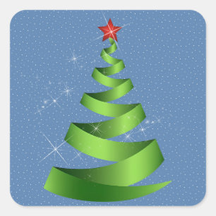 Sparkling Green Ribbon Christmas Tree Square Sticker