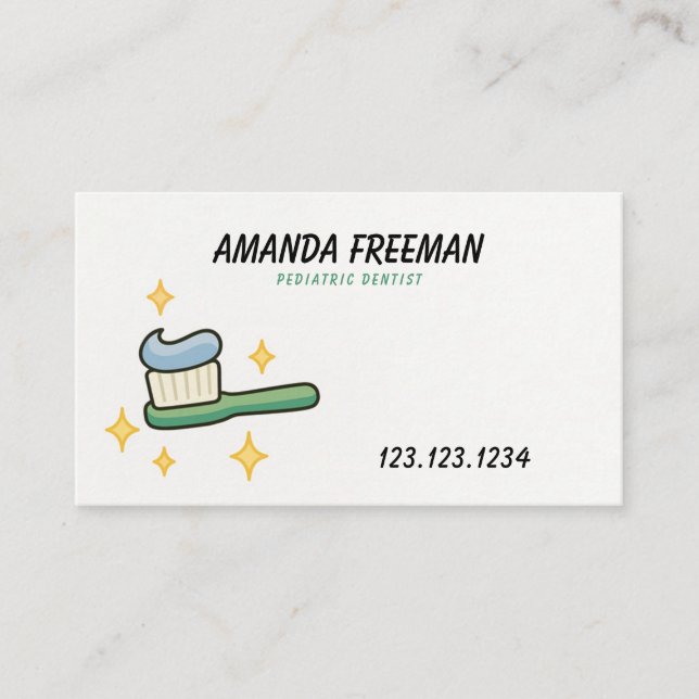 Sparkling Green Toothbrush Paediatrics Dentist Appointment Card (Front)