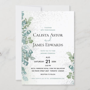 Sparkling Greenery White Garden Wedding Invitation