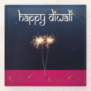 Sparkling Happy Diwali - Glass Coaster