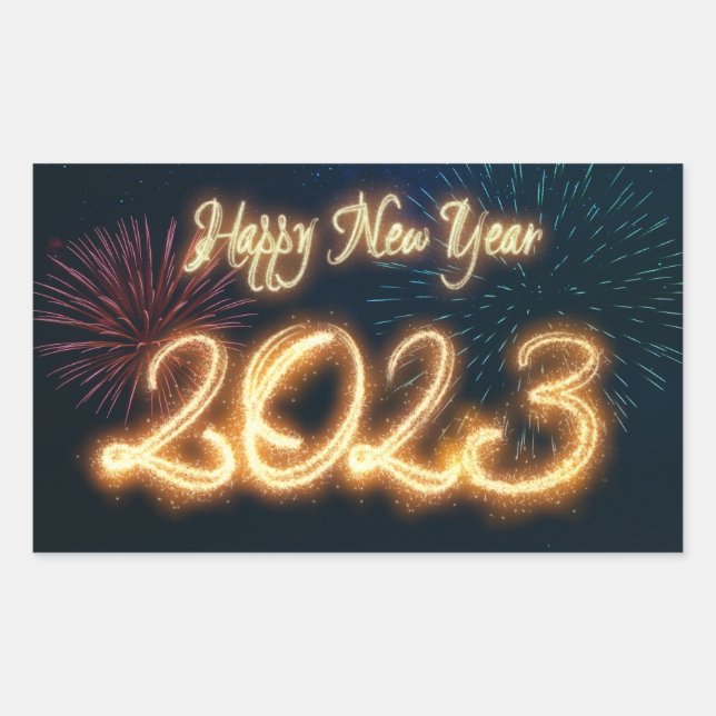 Sparkling Happy New Year 2023 Fireworks Rectangular Sticker (Front)