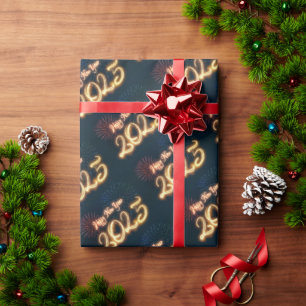 Sparkling Happy New Year 2025 Fireworks Wrapping Paper