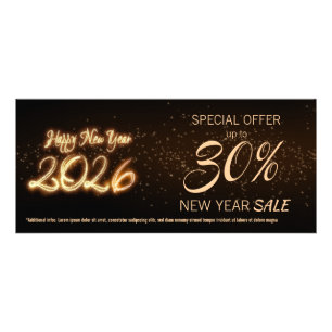 Sparkling Happy New Year 2026 Fireworks Discount Rack Card