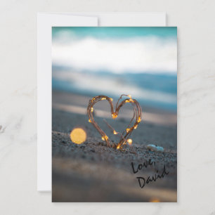 Sparkling Heart on Beach   Unique Romantic Photo Holiday Card