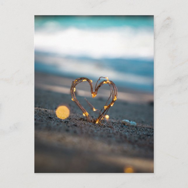 Sparkling Heart on Beach | Unique Romantic Photo Postcard (Front)