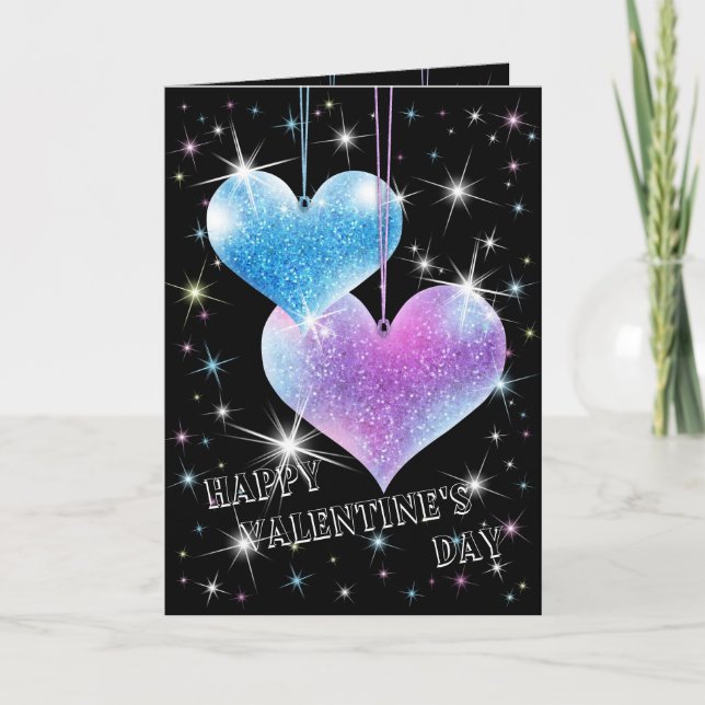 Sparkling Hearts Valentine's Day Greeting Card (Front)