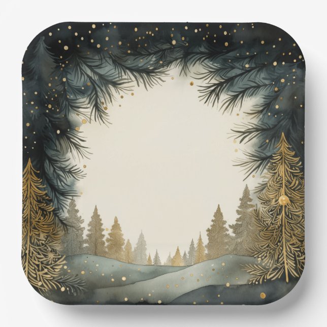 Sparkling Holiday Trees Paper Plate (Front)