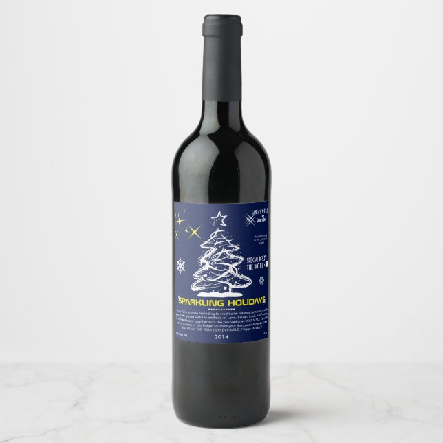 Sparkling Holidays Fairy Wine funny customisable Wine Label (Front)