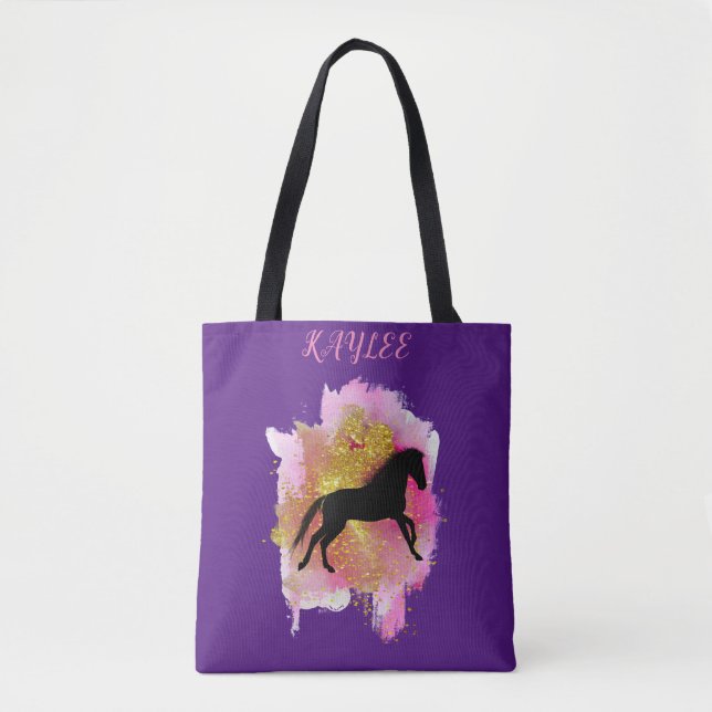 SPARKLING HORSE TOTE BAG PERSONALIZED. (Front)