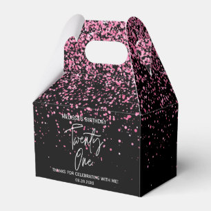 Sparkling Hot Pink Glitter Black 21st Birthday Favour Box