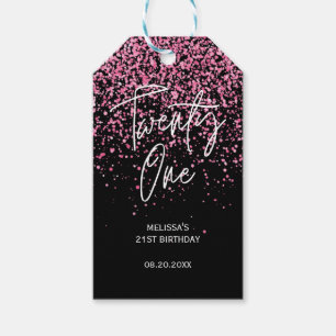Sparkling Hot Pink Glitter Black 21st Birthday Gift Tags
