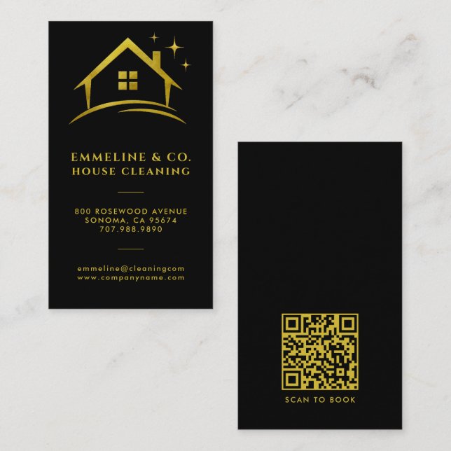 Sparkling House Cleaning service QR Code Business Card (Front/Back)