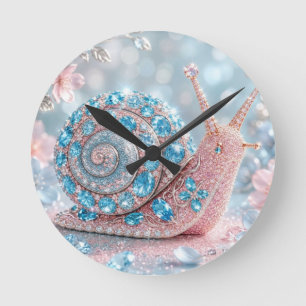 Sparkling Jewel Snail Family Round Clock