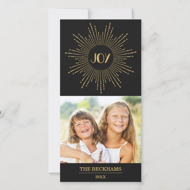Sparkling Joy Holiday Photo Card / Gold Black (Front)