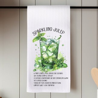 Sparkling Juleps Cocktail Recipe Watercolor  Tea Towel