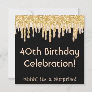 Sparkling Latte, Gold Glitter Drips 40th Birthday Invitation