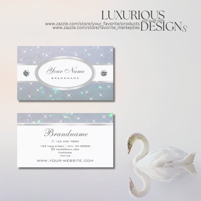 Sparkling Light Blue Pearl Glitter Luminous Stars Business Card (Creator Uploaded)