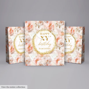 Sparkling Light Pink Boho Gold 70th Birthday Medium Gift Bag