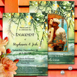 Sparkling Lights Beach Photo Engagement Party Invitation