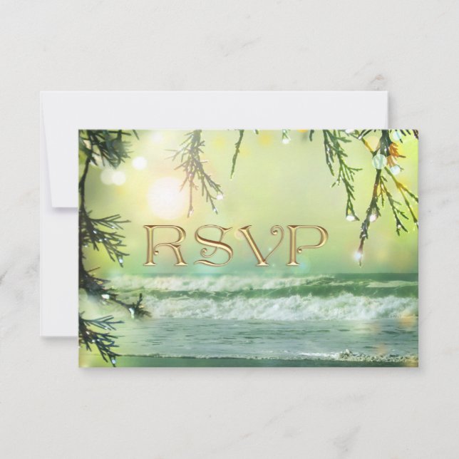 Sparkling Lights Beach Wedding RSVP Card (Front)