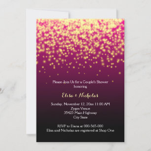 Sparkling lights burgundy wedding couple's shower invitation