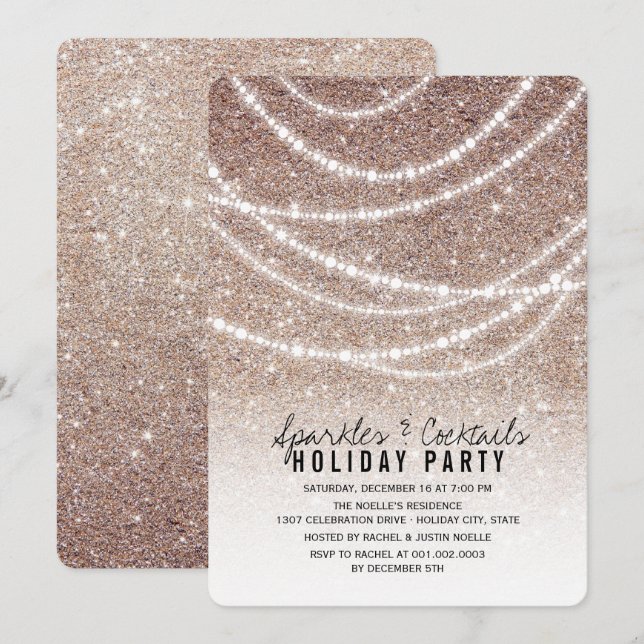 Sparkling Lights Chic Glitter Holiday Party Invite (Front/Back)