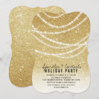 Sparkling Lights Gold Glitter Holiday Party Invite