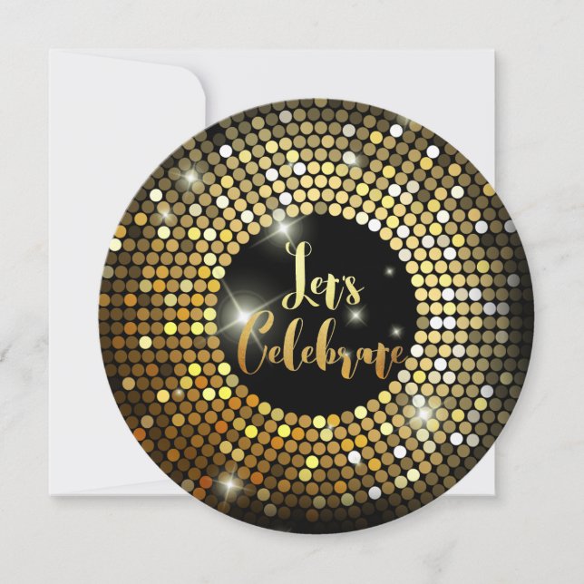 Sparkling Lights Gold Glitter Night Party Invites (Front)