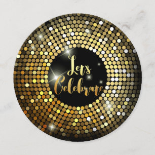 Sparkling Lights Gold Glitter Night Party Invites