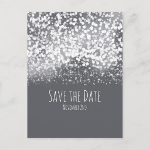 Sparkling Lights Grey Silver Modern Save the Date Announcement Postcard