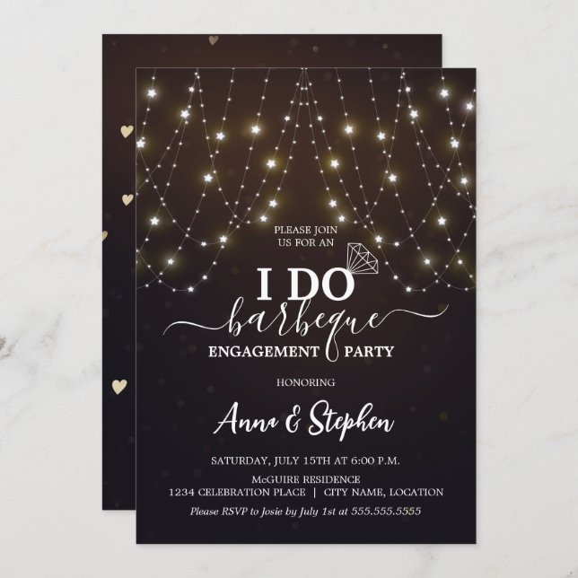 Sparkling Lights I Do BBQ Engagement Party Invitation (Front/Back)