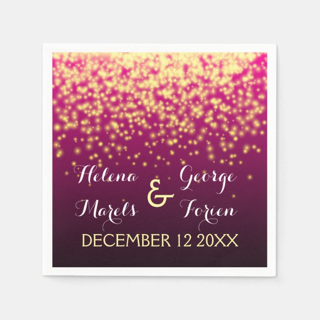 Sparkling lights in the sky burgundy red wedding napkin (Front)