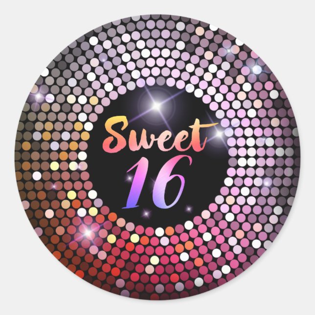 Sparkling Lights Modern Chic Sweet 16 Classic Round Sticker (Front)