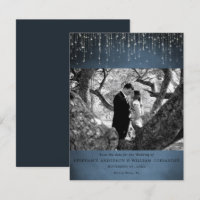 Sparkling Lights Navy Blue Photo Save the Date