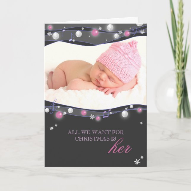 Sparkling Lights New Baby Girl Birth Announcements (Front)