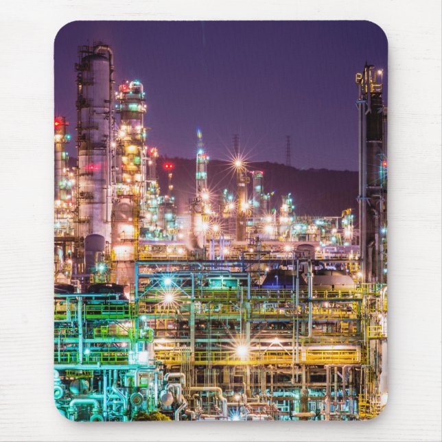 Sparkling Lights Oil Refinery Night Scene Mouse Mat (Front)