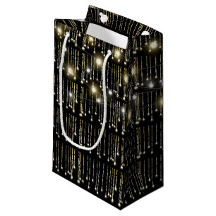 sparkling lights on black small gift bag
