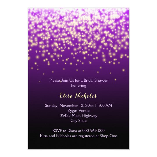 Sparkling lights purple wedding bridal shower card