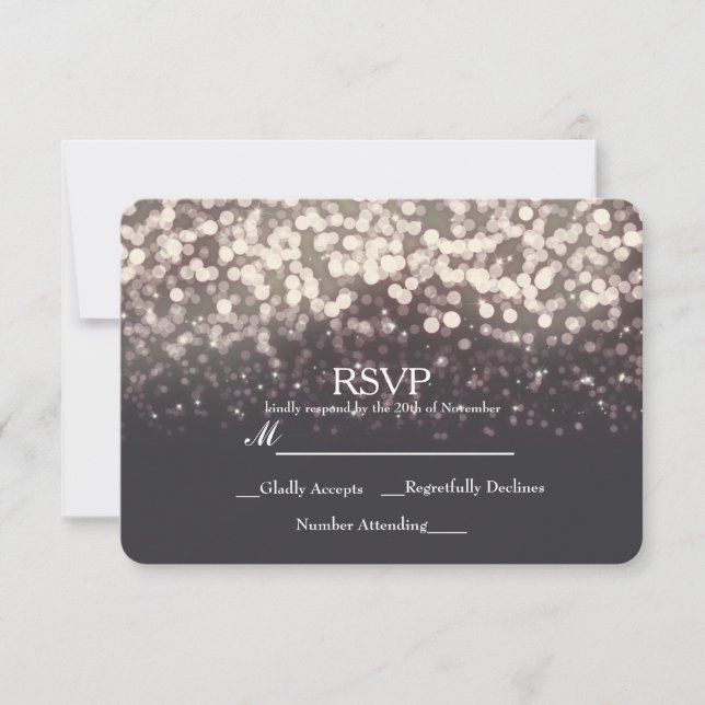 Sparkling Lights Romantic Grey Modern Wedding RSVP (Front)