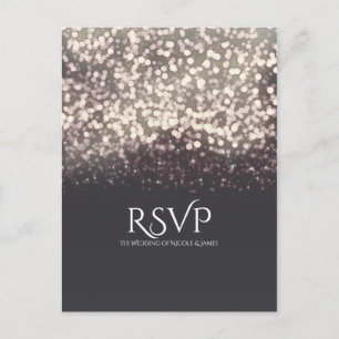 Sparkling Lights Romantic Grey Modern Wedding RSVP Invitation Postcard